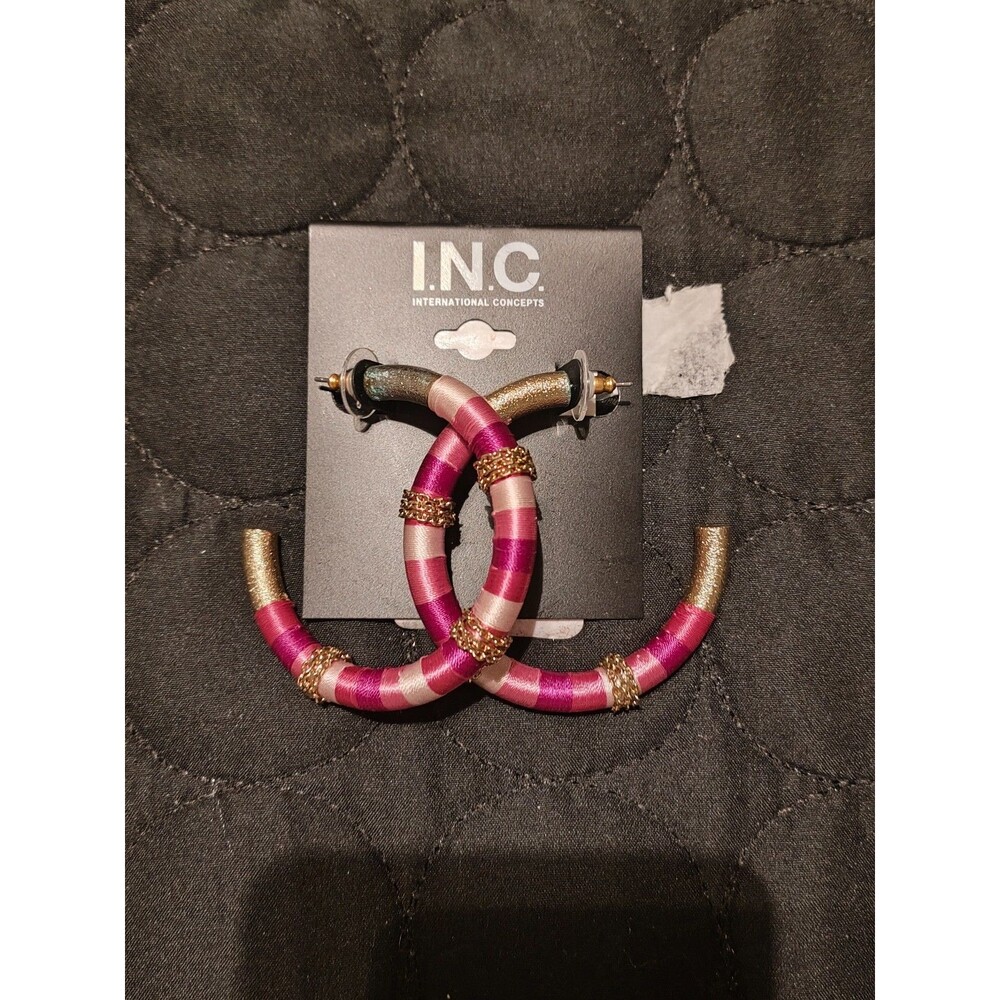 INC International Concepts Pink Striped Hoop Earrings